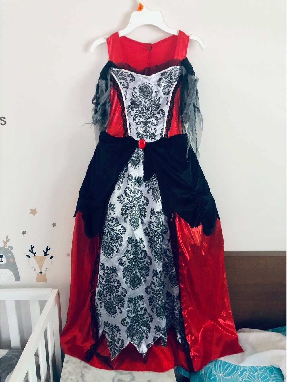 Vampire Gothic Queen Costume Kids Girl L (10-12) Red Black Halloween Cosplay - Picture 2 of 8